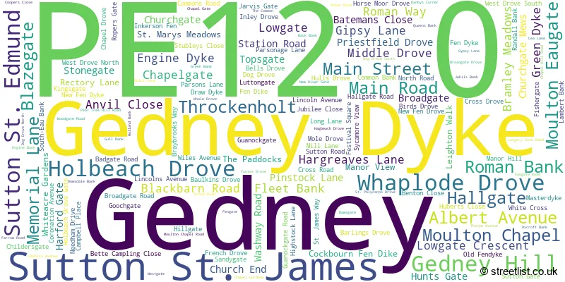 A word cloud for the PE12 0 postcode